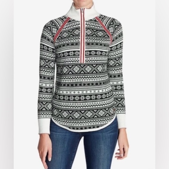 Eddie Bauer Fair Isle Engage Nordic 1/4 Zip Pullover Ski Sweater, Size Large - Picture 1 of 14